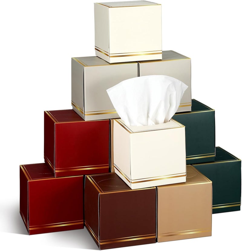 Fourluoo 12 Pack Facial Tissues Cube Boxes Face Box 600 Sheets 3 Ply Soft Paper Square Tissues Bulk for Car Pocket Toilet Household Bedroom Family (Classic Retro Color) - Image 1